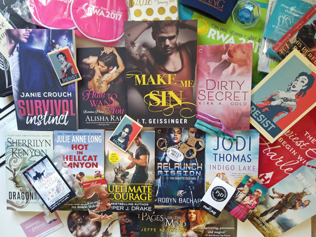 Romance novels and author swag for giveaway